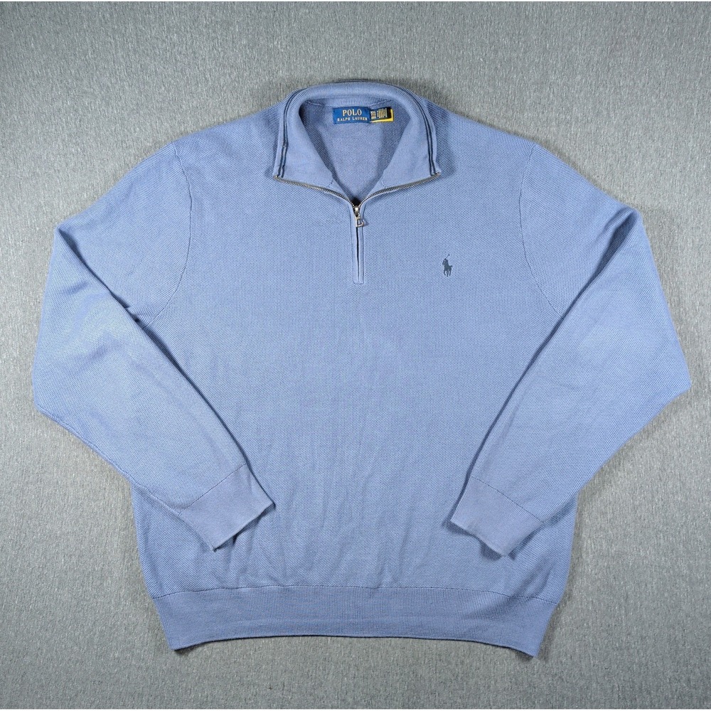 POLO Ralph Lauren Sweater‎ Mens XXL TG 1/4 Zip PIMA Cotton Pullover Waffle Knit